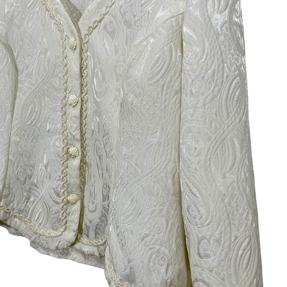 Vintage 90s Handmade Cream Floral Jacquard Blazer Jacket XL - Picture 4 of 12